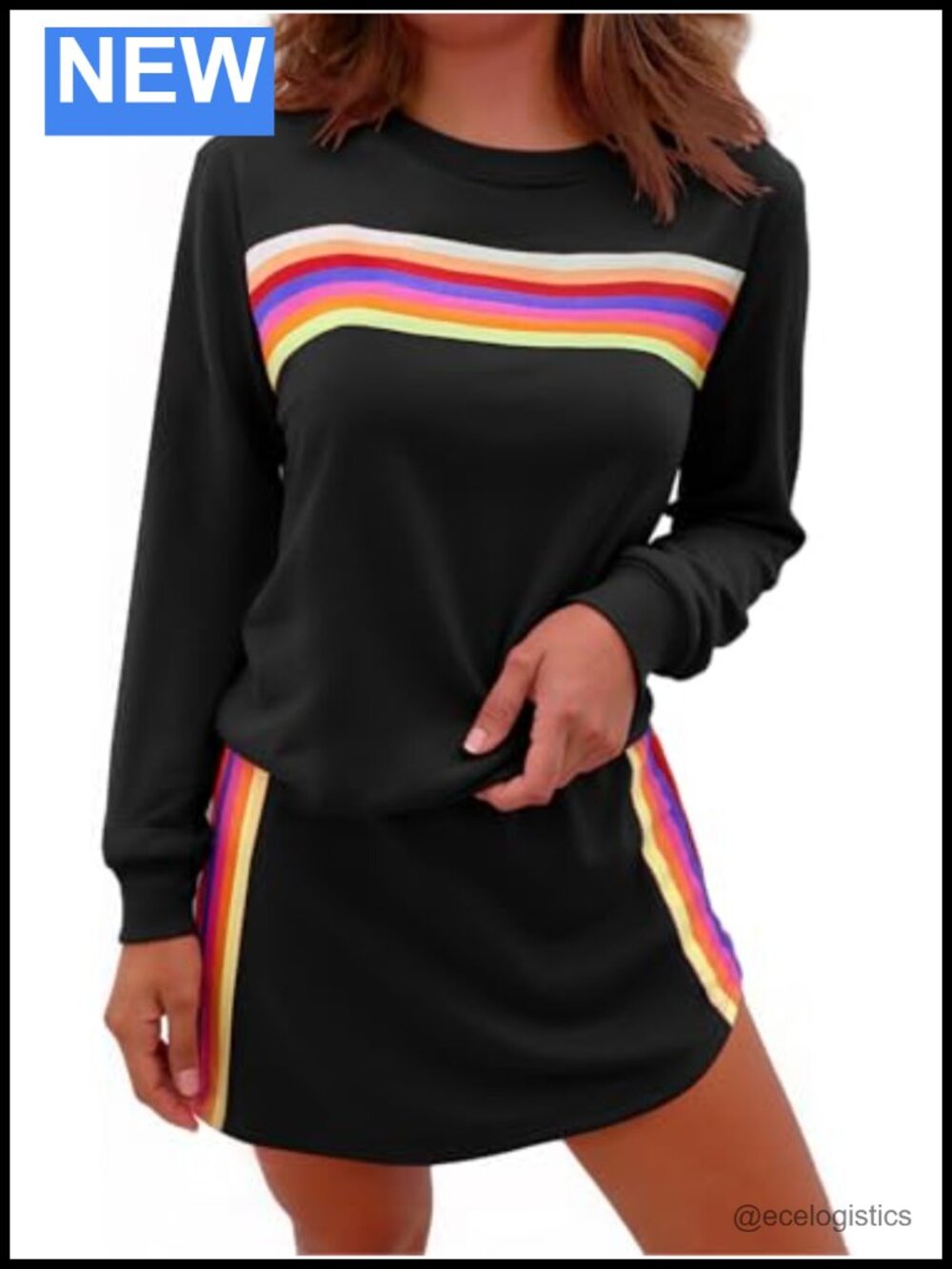 Women's 2 Piece Lounge Set - Rainbow Striped Sweatshirt & Skirt